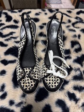 Coach Black & Cream Signature Slingback Heels
